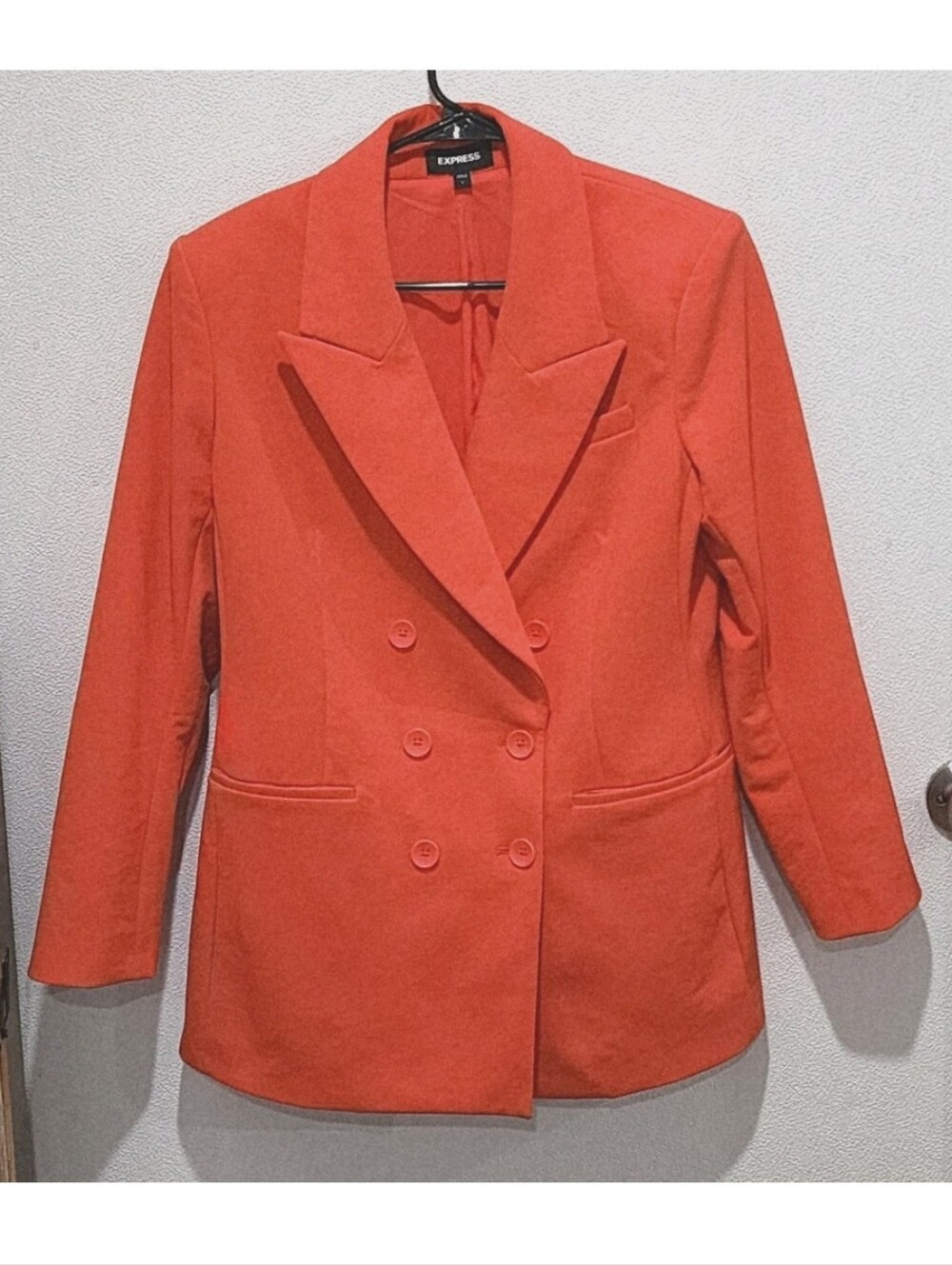 Express Double Breasted Blazer Women's Large Bright Orange Career Jacket flaw